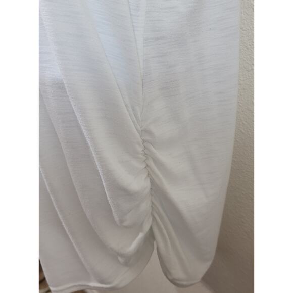 White Slub Knit V-Neck Short Sleeve Top 22 24 Lightweight Gathered Side Hem - Picture 2 of 4